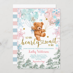 Invitation Hivernal Ours Sexe Révéler Baby shower Rose Bleu D
