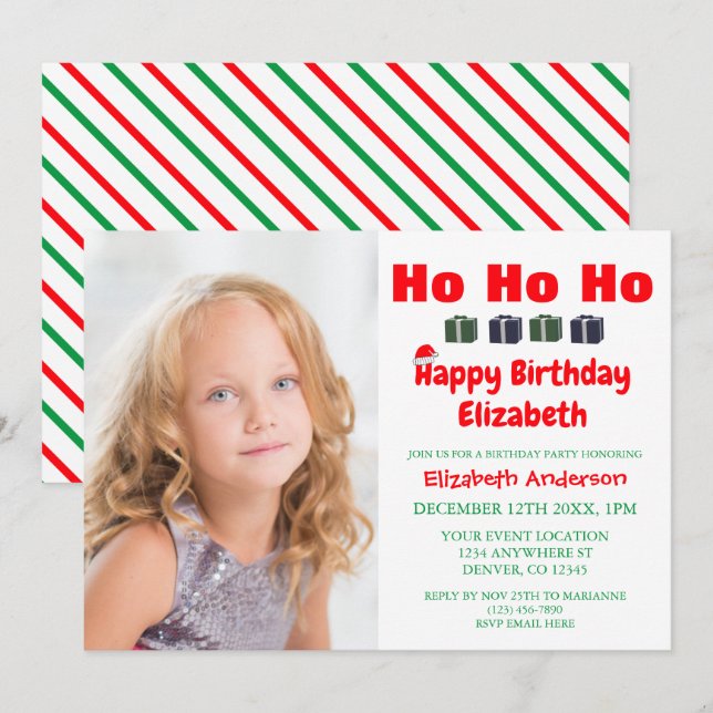 Invitation Ho Ho Ho Anniversaire de enfant de Noël (Devant / Derrière)