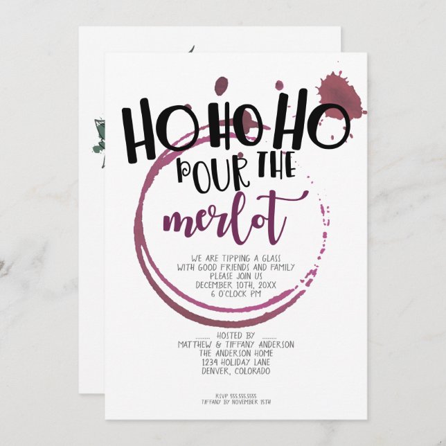Invitation Ho Ho Ho Pour la fête de Noël Merlot (Devant / Derrière)