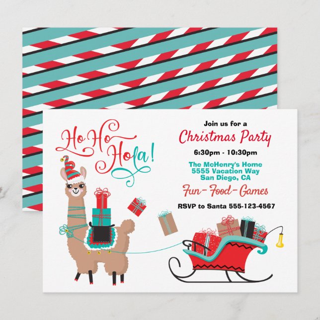 Invitation Ho Ho Hola Llama Fête de Noël (Devant / Derrière)