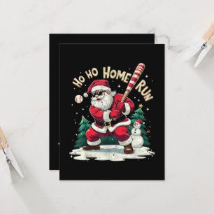 Invitation Ho Ho Home Run Père Noël Vintage Jouant au Basebal