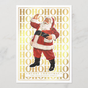 Invitation Ho Ho Joyeux Noël Faux Gold Foil