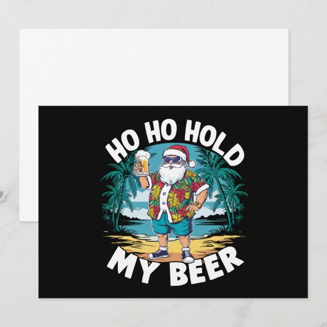 Invitation Ho Ho tenir ma bière Noël en juillet été Père Noël (Devant / Derrière)