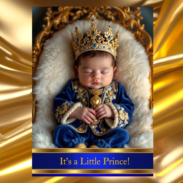 Invitation Hochet de baptême bleu royal or Prince (Créateur téléchargé)