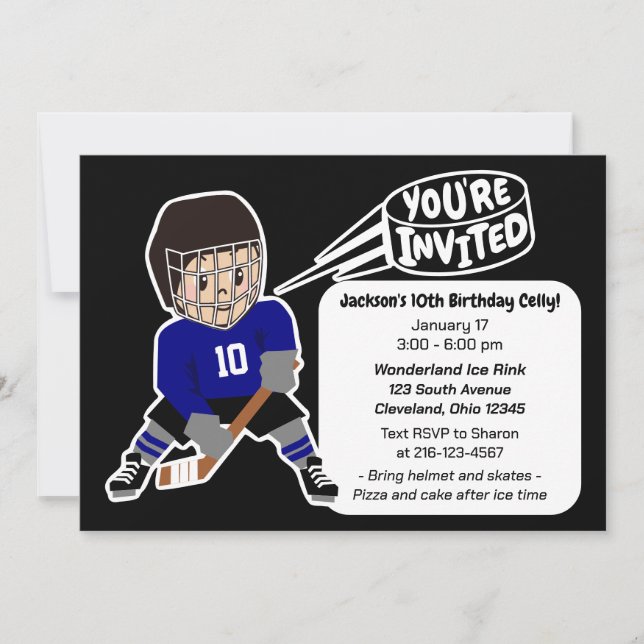 Invitation Hockey Anniversaire Fun Retro Design (Devant)