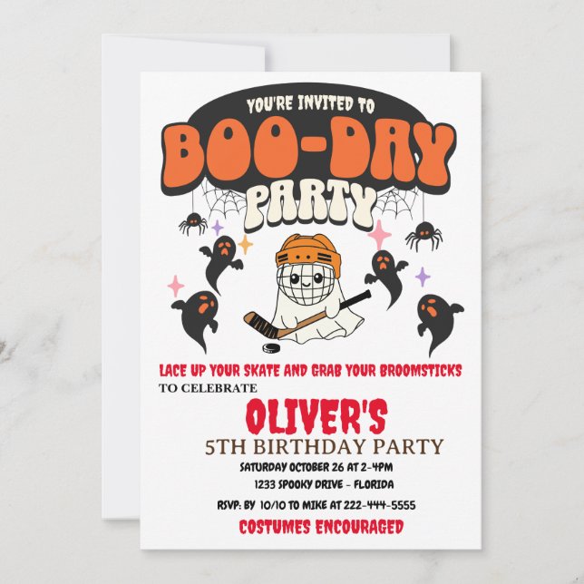 INVITATION HOCKEY HALLOWEEN GHOST FÊTE DE BOO DAY (Devant)