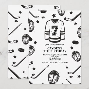 Invitation Hockey noir et blanc 7e anniversaire