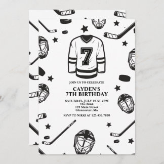 Invitation Hockey noir et blanc 7e anniversaire