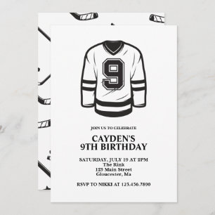 Invitation Hockey noir et blanc 9e anniversaire