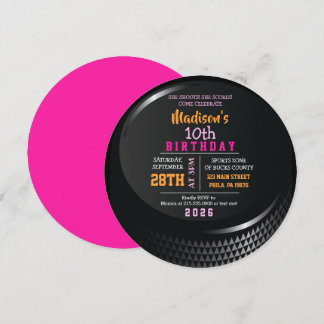 Invitation HOCKEY PUCK RONUND Girls Anniversaire Fête Invitat