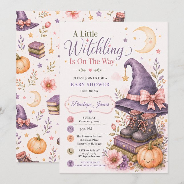 Invitation Hocus Pocus Bébé Focus Halloween Baby Shower (Devant / Derrière)