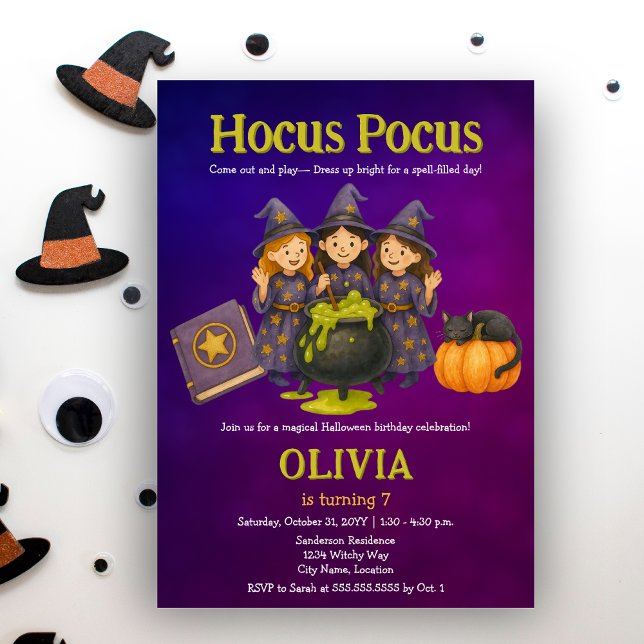 Invitation Hocus Pocus Halloween fête d'anniversaire (Cut little witches October Halloween birthday costume party invitation)
