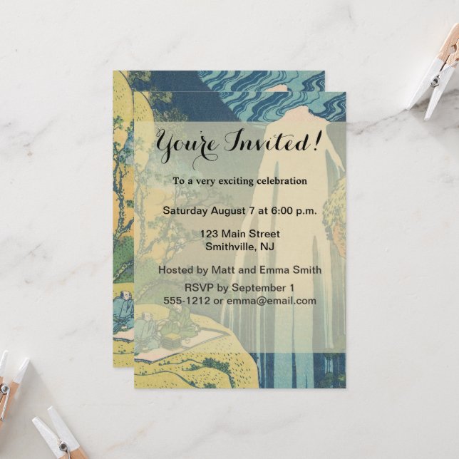 Invitation Hokusai Amida Cascade Japon (Devant/Arrière en situation)