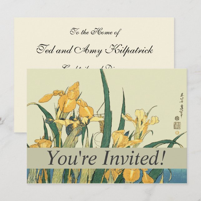 Invitation Hokusai Sauterelle Iris Impression Vintage : Japon (Devant / Derrière)
