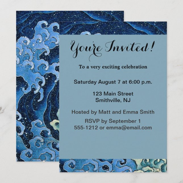 Invitation Hokusai Vague féminine Océan Vintage (Devant / Derrière)