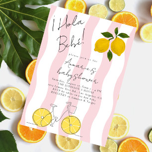 Invitation Hola Bebe Rayures Roses Fille Baby Shower