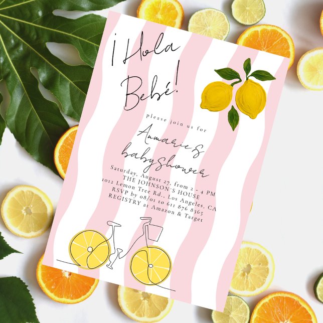 Invitation Hola Bebe Rayures Roses Fille Baby Shower (Créateur téléchargé)