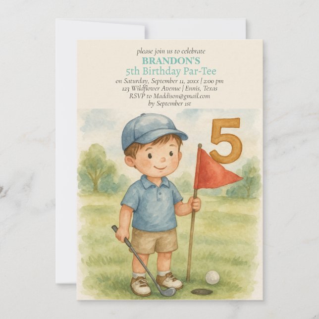 Invitation Hole in One Golf Boy 5th Birthday Par-Tee (Devant)