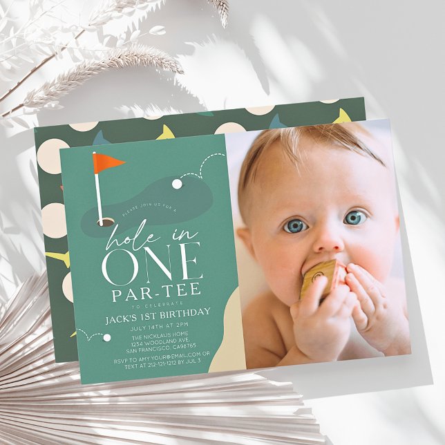 Invitation Hole in One Golf Course Photo 1st Birthday Par-Tee (Créateur téléchargé)