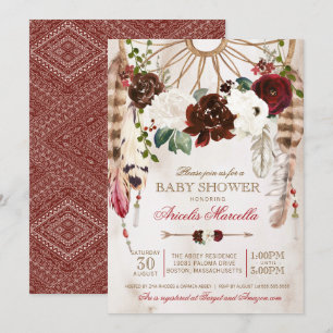 Invitation Holiday Boho Dreamcatcher Baby shower rustique