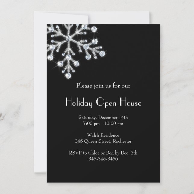 Invitation Holiday Crystal Snowflake Open House (noir) (Devant)