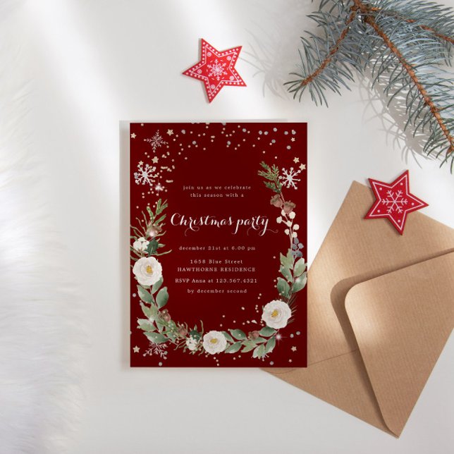 Invitation holiday foliage sparkle Christma Party Invite (Créateur téléchargé)
