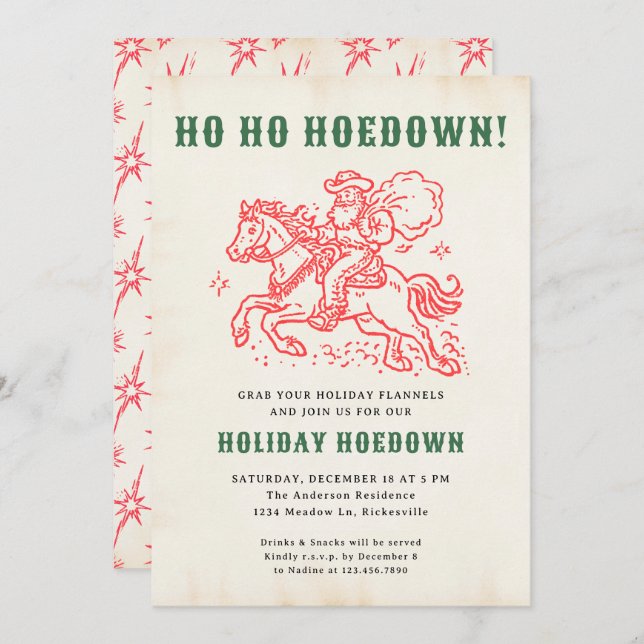 Invitation Holiday Hodown Retro Fun Christmas Père Noël Holid (Devant / Derrière)