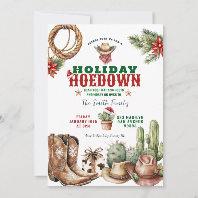 Invitation Holiday Hoedown Cowboy thème fête de vacances invi (Devant)
