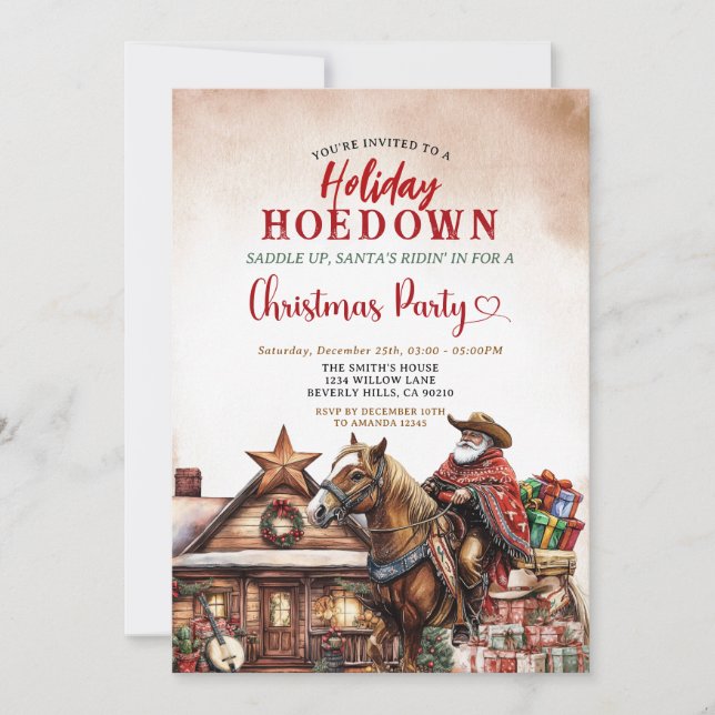 Invitation Holiday Hoedown Western Christmas Santa Cowboy (Devant)