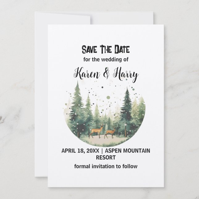 Invitation Holiday Mountain Snow Deer Pine Tree Enregistrer L (Devant)