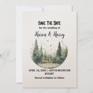 Invitation Holiday Mountain Snow Deer Pine Tree Enregistrer L