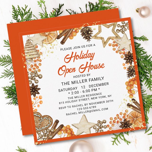 Invitation Holiday Open House Noël Russe Citrus Orange (Créateur téléchargé)