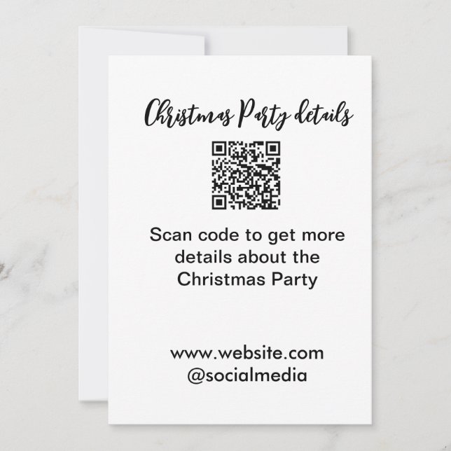 Invitation Holiday party Scan QR code détails site web social (Devant)