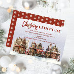 Invitation Holiday Town Village Christmas Open House<br><div class="desc">Village de vacances enneigé à l'aspect nostalgique avec le Père Noël et un snowman "Christmas Open House" design. Idéal pour les maisons ouvertes personnelles ou d'affaires. Tout le texte est modifiable.</div>
