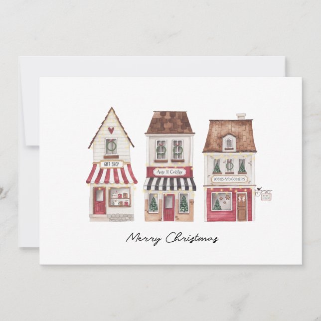 Invitation Holidays card with Christmas gift stores (Devant)