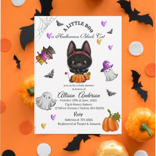 Invitation Holloween Chat noir Citrouille Petit Boo Baby Show (Créateur téléchargé)