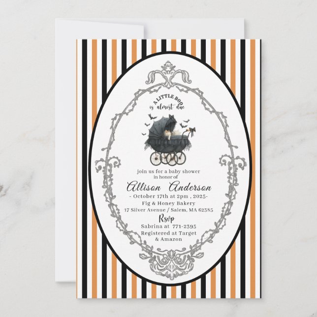 Invitation Holloween Pumpkin Little Boo Baby shower (Devant)