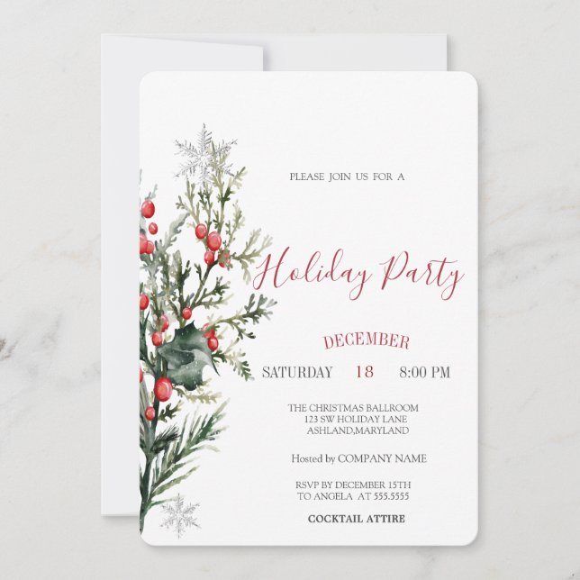 Invitation Holly à l'aquarelle Noël verdure  (Devant)