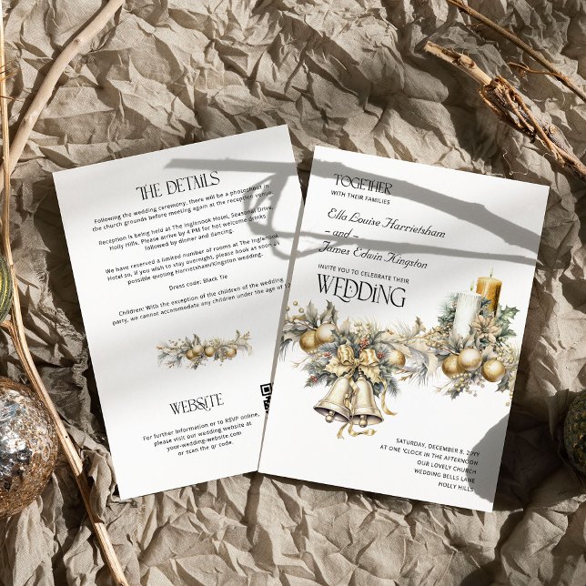 Invitation Holly Bells Golden Berries Détails du mariage hive (Wedding Invitation with Details from the Holly Bells Wedding Collection by Darling & May)
