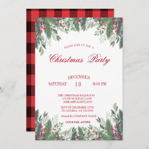 Invitation Holly Berries Branches Red Plaid Christmas Company