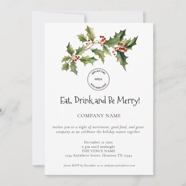 Invitation Holly Berries Company Logo Noël Party (Devant)