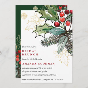 Invitation Holly Berries Noël Mariage Brunch nuptial