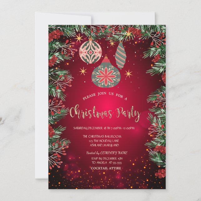 Invitation Holly Berries Ornements Red Company Noël (Devant)