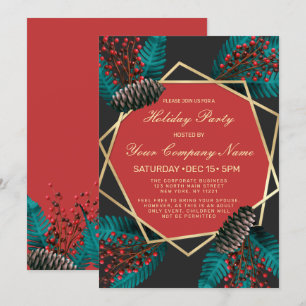Invitation Holly Berries Pine Cone Bouquet Vacances d'entrepr