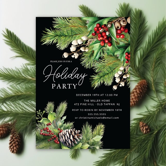 Invitation Holly Berry À feuillage persistant Holiday Party (Créateur téléchargé)