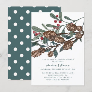 Invitation Holly Berry   Cône de pin   Baby Shower Couple Rus