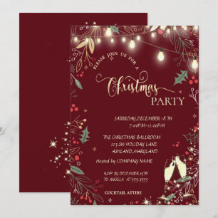 Invitation Holly Berry,Lumières,Fête de Noël de la société Re