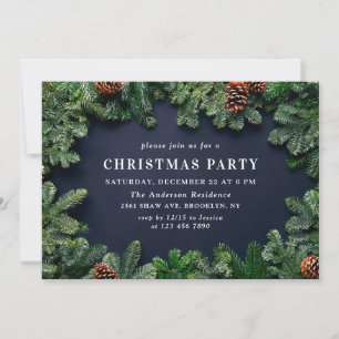 Invitation Holly Berry Pine Cones Branche Noël