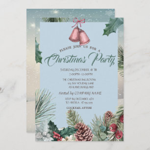 Invitation Holly Berry Pinecones Bell Company