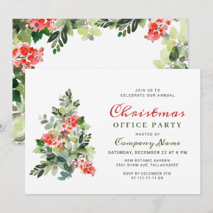 Invitation Holly Berry Tree Corporate Christmas Party FÊTE